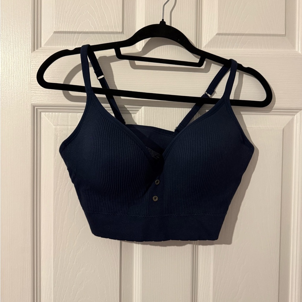 Lucky Brand Navy Ribbed Bralette plus size 1x button design